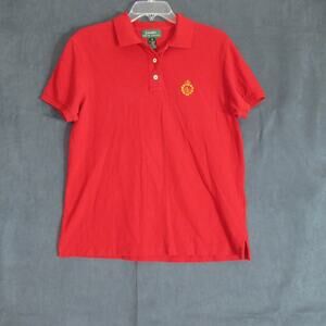 Lauren Ralph Lauren Shirt Womens Medium Red Short Sleeve Golf Preppy Coastal